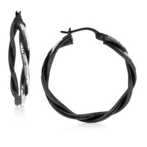 NWT Giani Bernini Small SS Twist Hoop Earrings in Black Rhodium-Plated, 1"